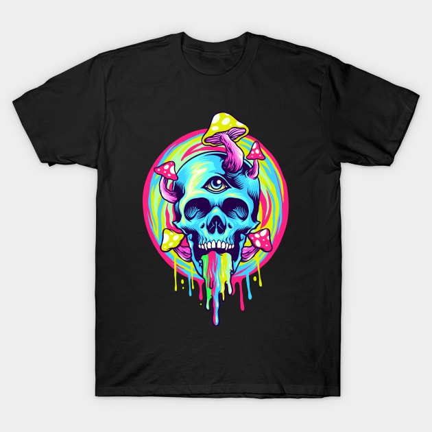 Trippy Swirl Skull T-Shirt by machmigo